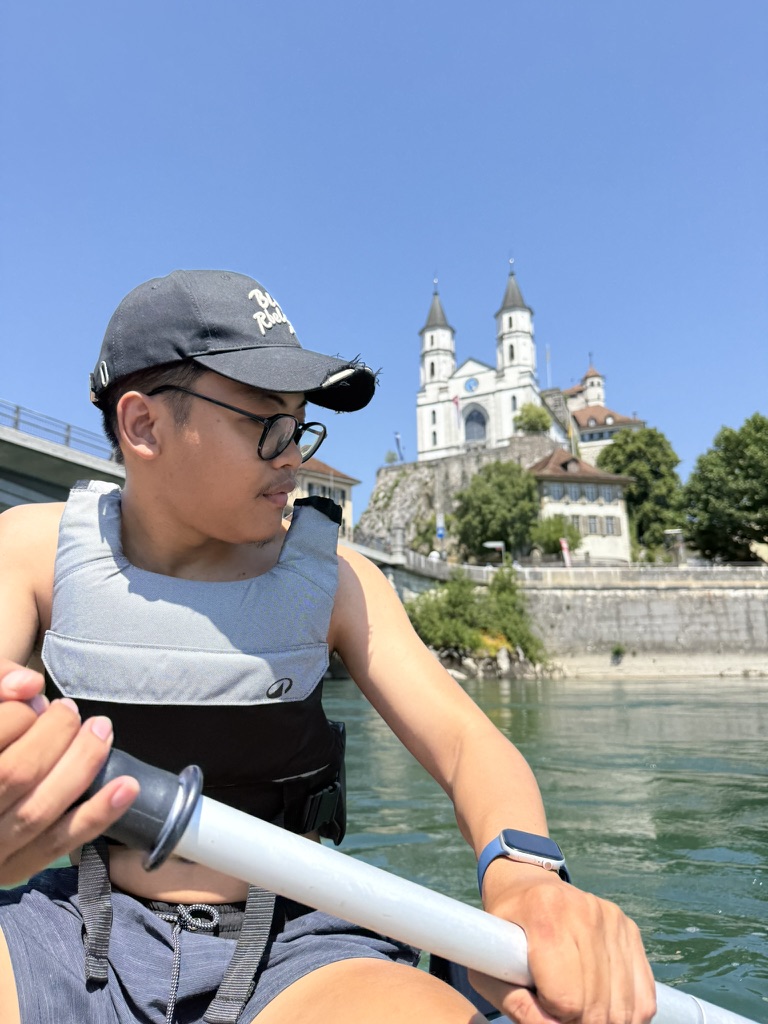 Paddling past the twin-towered church on the rock
