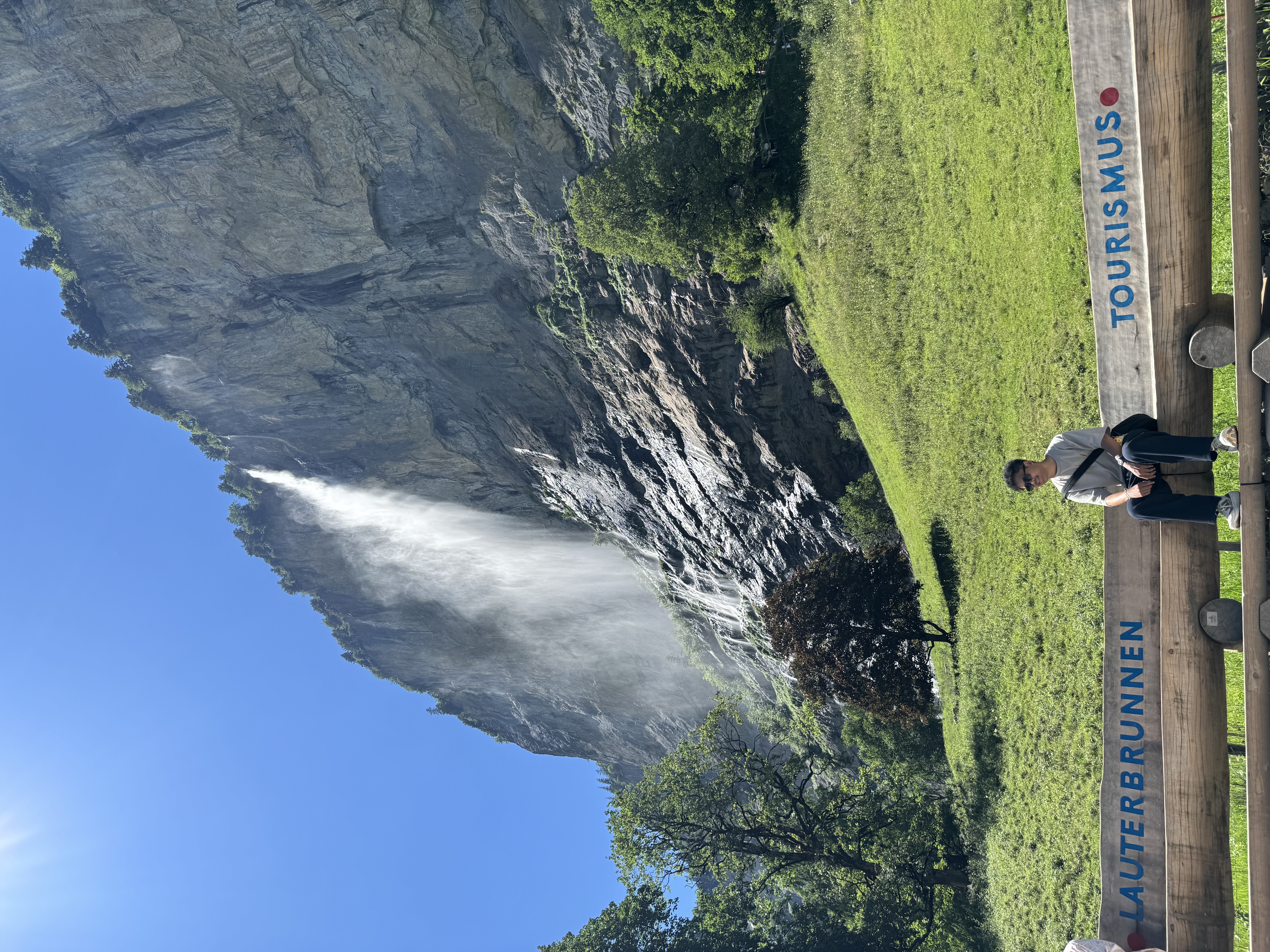 Sitting under the Staubbach falls at Lauterbrunnen.
